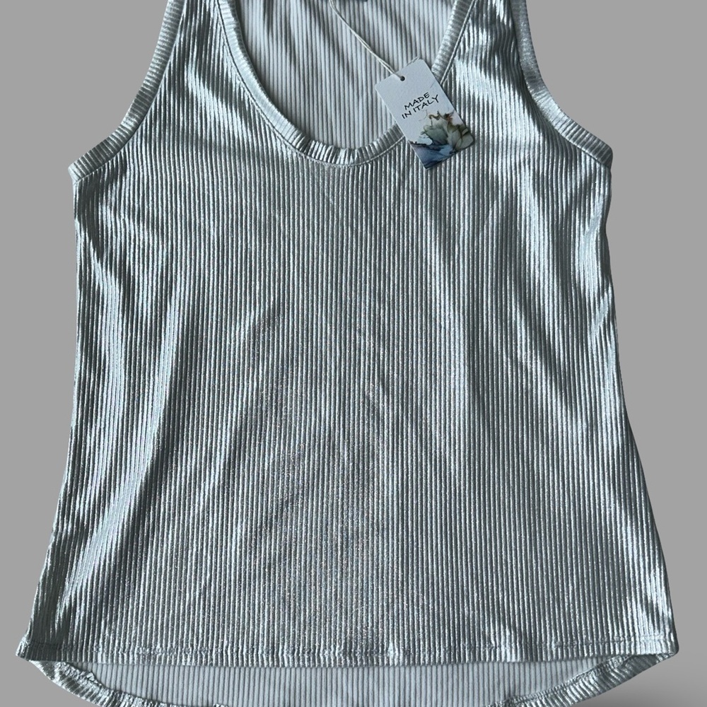 Metallic Silver Tank Top One size Made in Italy - Picture 2 of 12